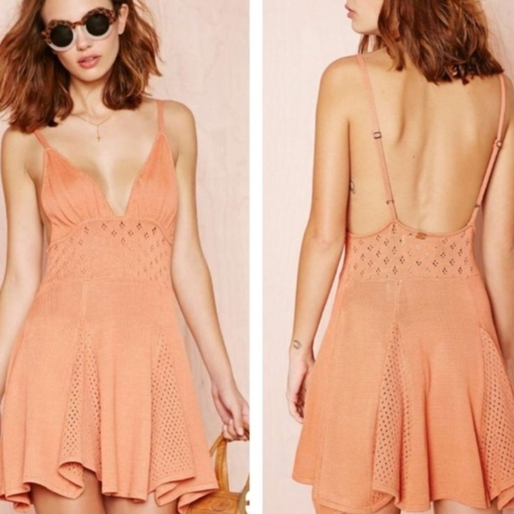 For Love And Lemons Knitz mini dress cover up beach rust orange crochet FLAW